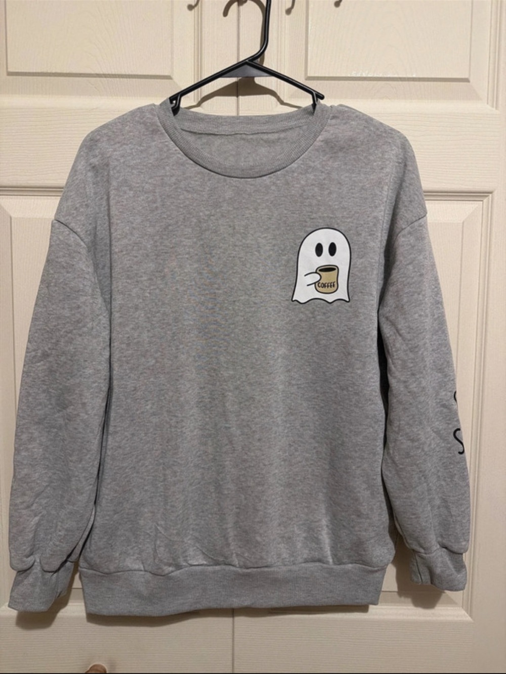 SHEIN Gray Crewneck Sweatshirt with Coffee Ghost Graphic
